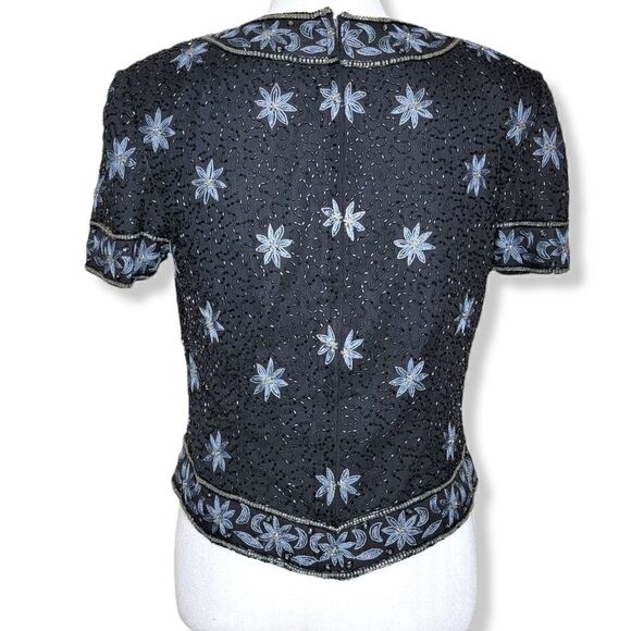 Cote D Azur Bead Embellished Cropped Silk Blouse Size Medium - Picture 3 of 13